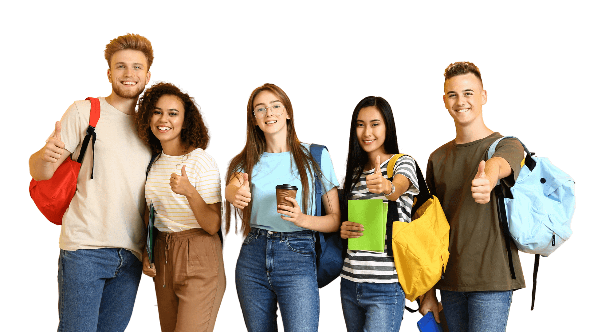 Happy students with backpacks